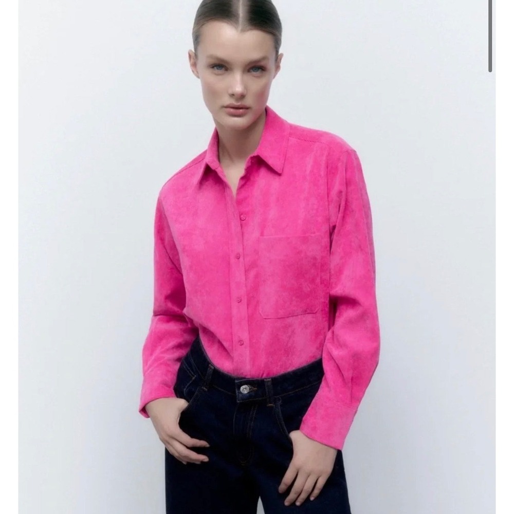 ZARA Fine-Waled Corduroy Shirt Dark Fuchsia Pink Oversized XXL